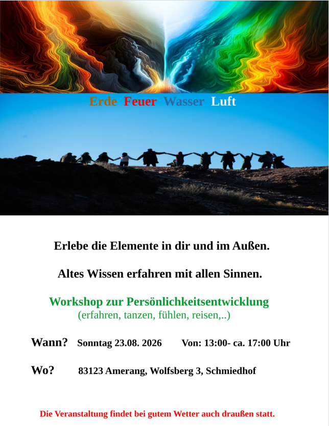 Elemente Workshop zur Persönlichkeitsentwicklung, 23.8. Wolfsberg